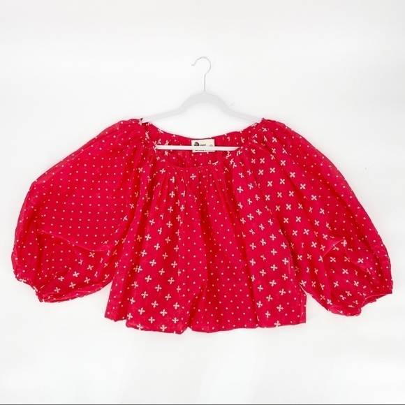 Anthropologie Kopal Red Luna Peasant Top Size Medium - Picture 3 of 8
